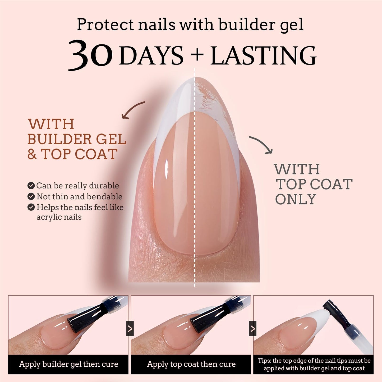 BTArtboxnails Almond French Tip Gel Nail Tips Kit - Soft Press on Nails with Nude Acrylic Tips XCOATTIPS and Supplies for Professional Use