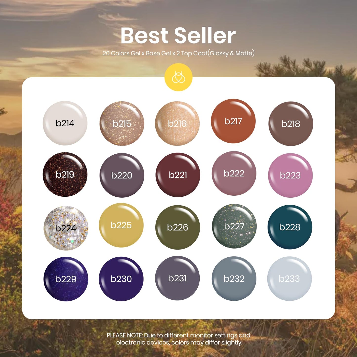 Beetles Gel Nail Polish, 20 Colors Nude Brown Blue Green Gray Yellow Glitter Earth Song Collection Gel Polish Soak Off with Glossy & Matte Top Base Coat Gel Manicure Kit Gift for Women
