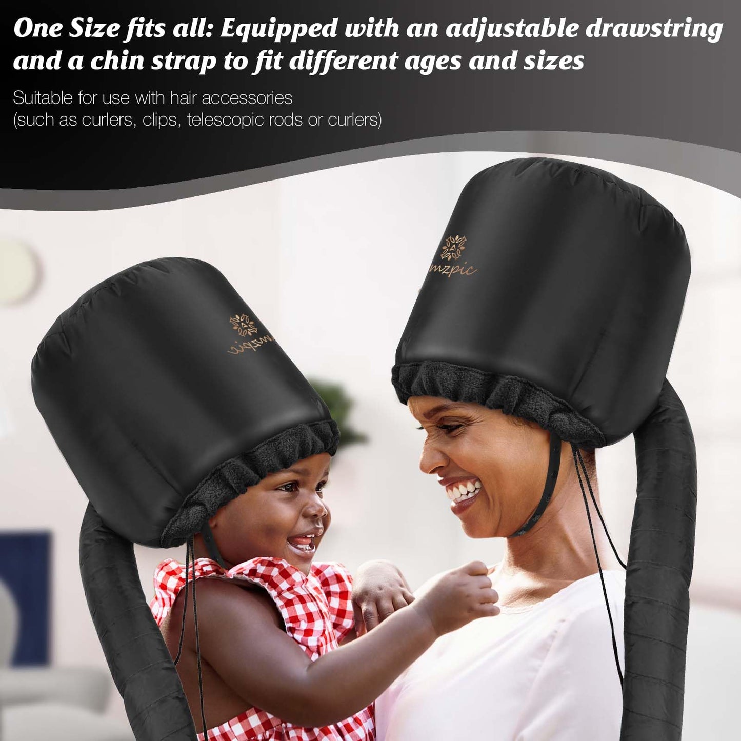 Bonnet Hood Hair Dryer Attachment - Headband Integrated Bonnet Hair Dryer for Speeds Up Drying Time at Home, Easy to Use for Styling, Curling and Deep Conditioning (Black,Adjustable)