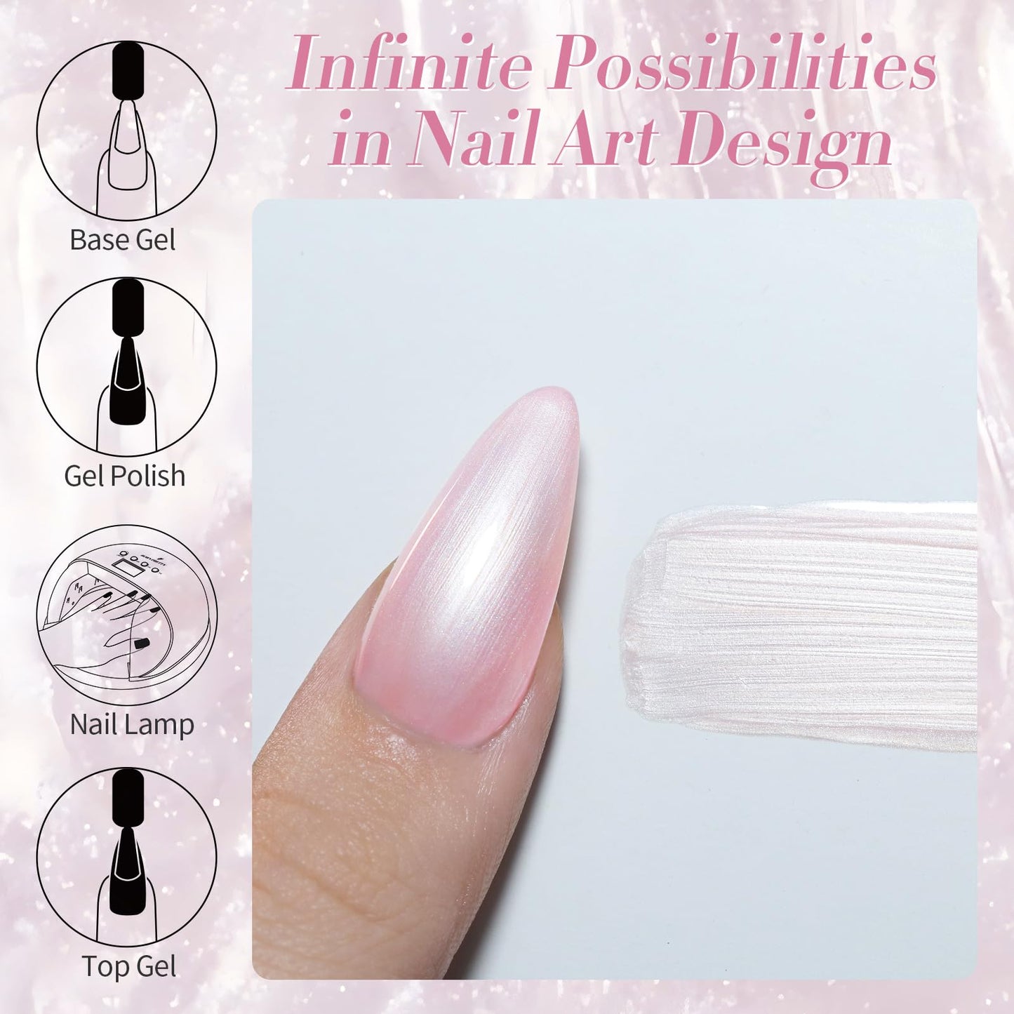 Born Pretty Pearl Gel Nail Polish, Pink Shimmer Glitter Shiny Pearlescent Nail Polish Mermaid Gel DIY Manicure Art Gift 15ML