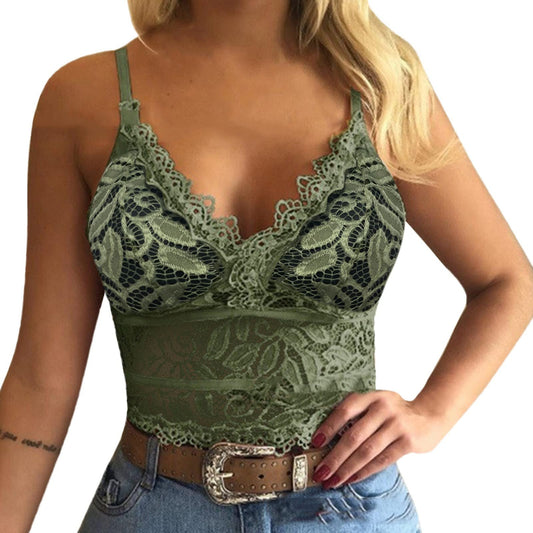 Aniywn Sexy Women Underwear Solid Color Lace Patchwork Vest Crop Wire Free Bra Tank Tops Blouse…