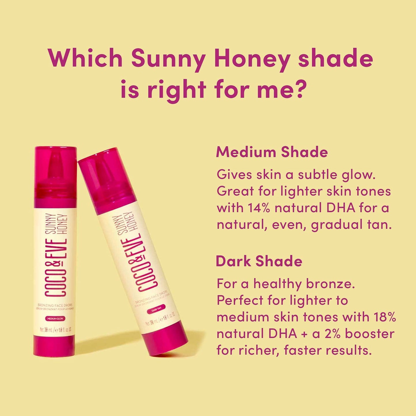 Coco & Eve Sunny Honey Bronzing Face Drops (Dark), Natural, Hydrating Hyaluronic Acid. Indoor Sunless Moisturizing Self Tanner. (1 fl oz)