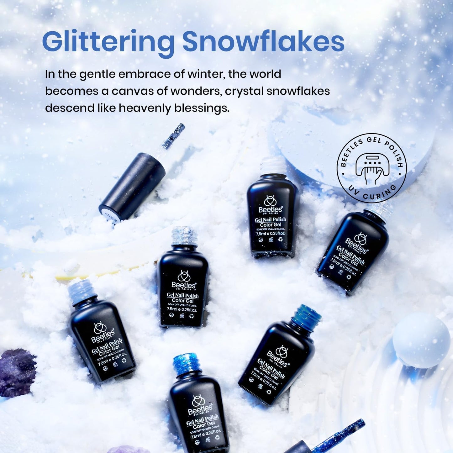 Beetles Gel Nail Polish Set, White Glitter Navy Blue Silver 6 Colors Gel Polish Gel Nail Polish Soak off UV LED Lamp for Women Gel Nail Polish Colors