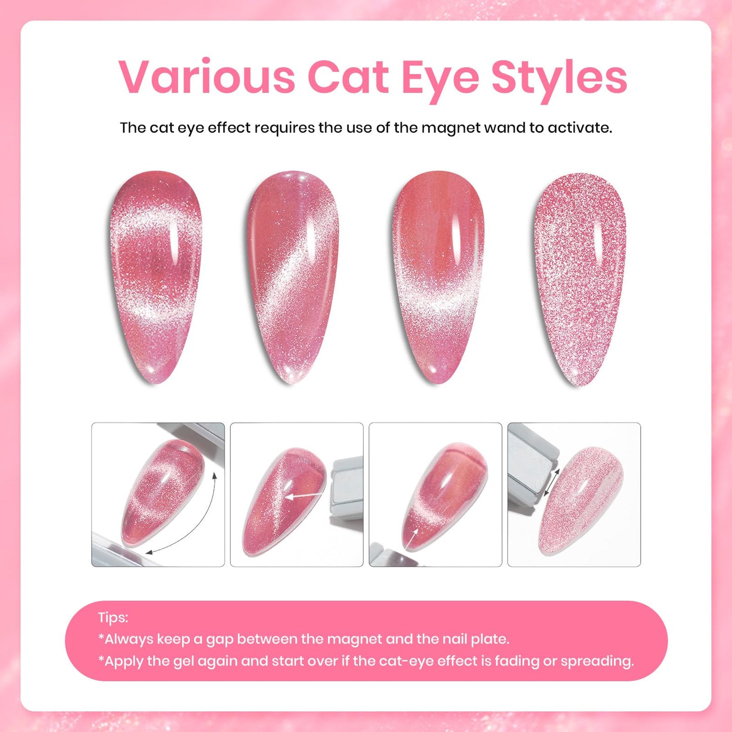 Beetles Cat Eye Gel Nail Polish, 6 Colors Nude Pink Silver Cat Eye Holographic Glitter Gel Polish Set with Magnet Soak Off UV Shimmer Summer Velvet Gel French Nail Art Design Manicure Gifts for Women