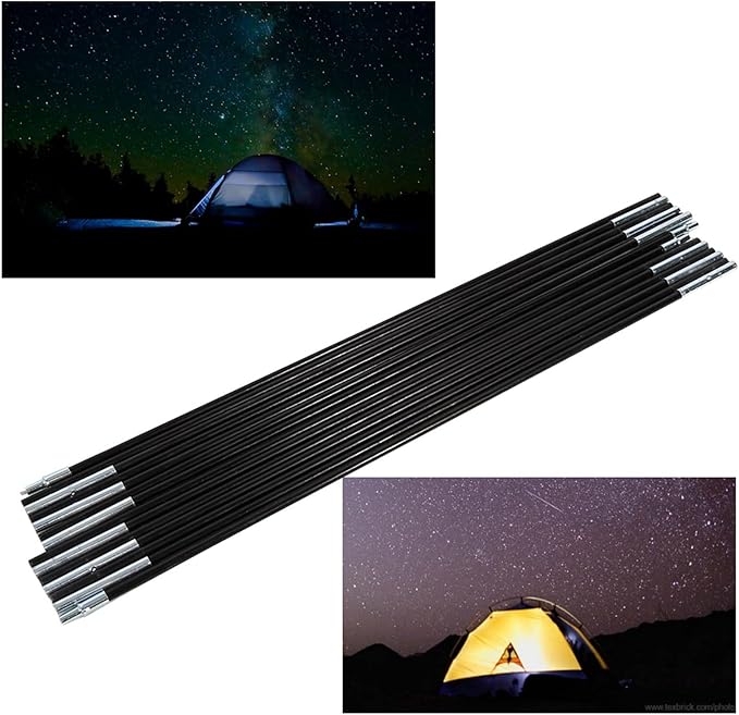 Cocoarm Replacement Tent Poles, Black Preassembled Tent Pole Outdoor Camping Fiber Glass Rod Double Tent Pole Support Frames Kit