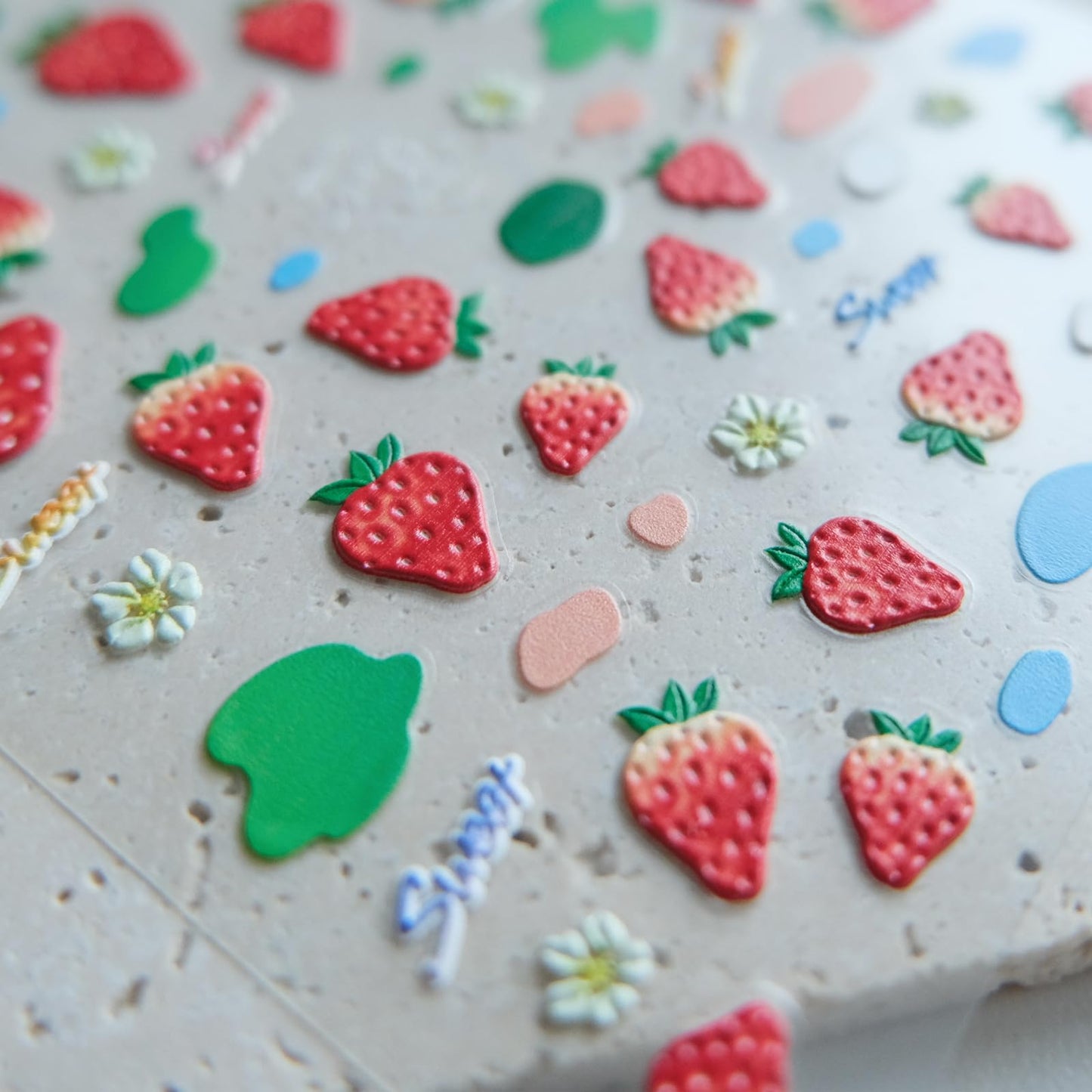 CESTSIREN Strawberry Nail Stickers, Embossed Cute Fruit Decals, Self-Adhesive Art Design, Accessories and Supplies for Women