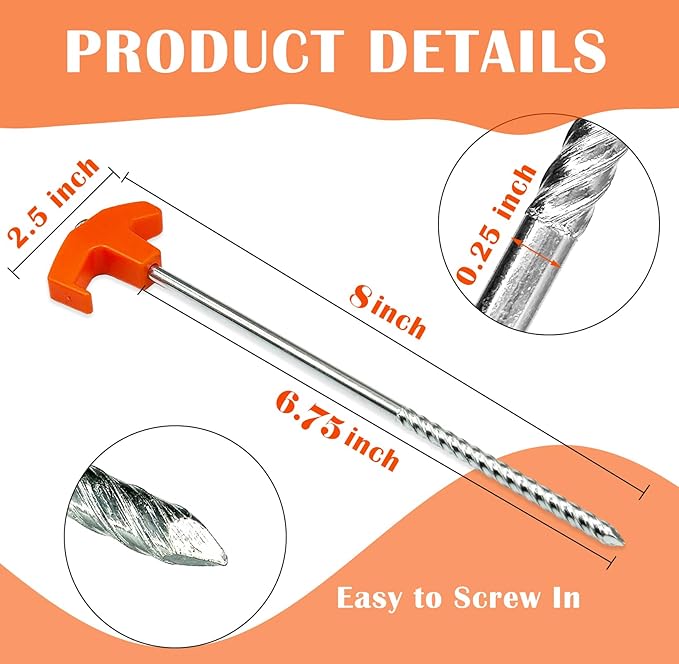 Cheardia 20 Pack Tent Stakes Heavy Duty, 8 Inch Tent Stakes Tent Pegs Camping Non-Rust Ground Stakes for Camping Patio, Garden, Canopies, Grassland, Outdoor (Orange)