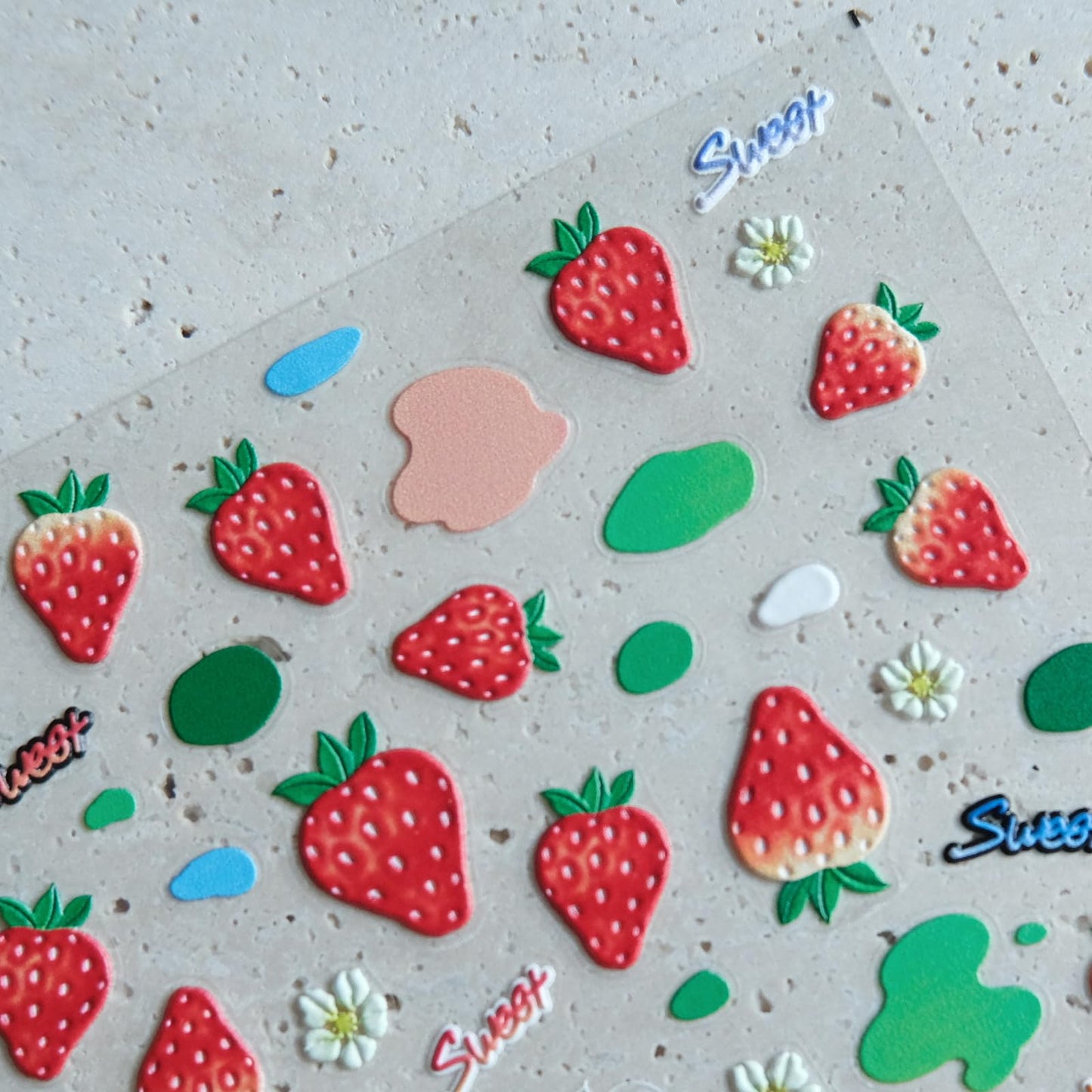 CESTSIREN Strawberry Nail Stickers, Embossed Cute Fruit Decals, Self-Adhesive Art Design, Accessories and Supplies for Women