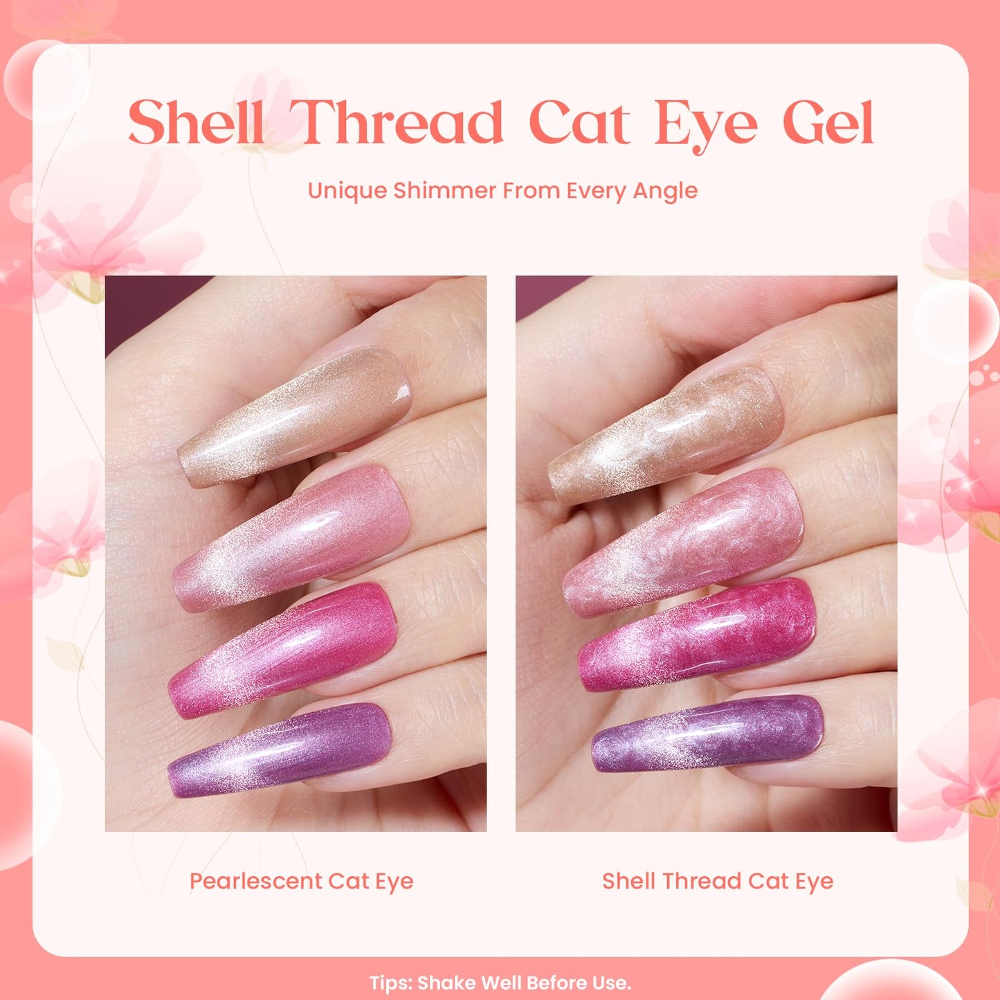 beetles Cat Eye Gel Nail Polish Set, 24Pcs Glitter Gel Nail Polish Blue Pink Purple Green Shimmer Colors Nail Polish with Magnet Stick Glossy & Matte Gel Top Base Coat UV Gift for Women & Girls