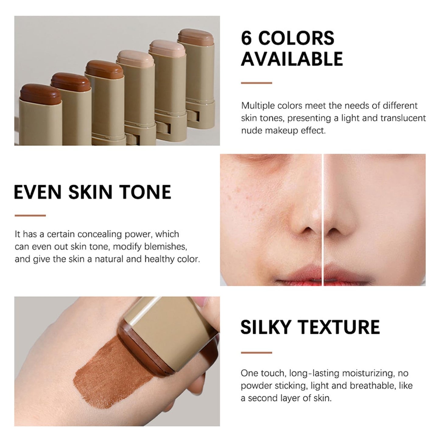 Beauty Balm Serum Boosted Skin Tint Concealer 6 Colors, Beauty Balm Skin Tint Balm Foundation Stick, Solid Tinted Moisturizing Serum Lightweight Foundation, Tinted Face Balm for Mature Skin (3#, 18g)