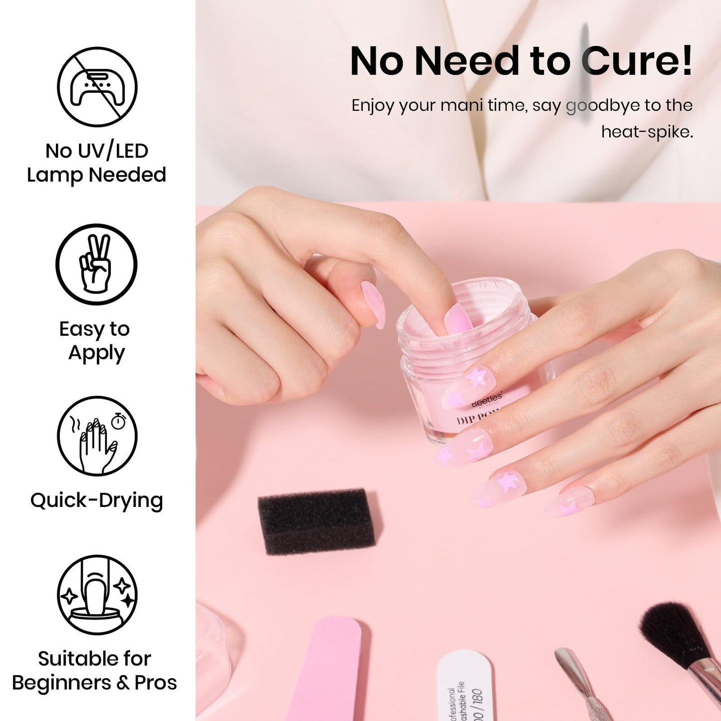 Beetles Pink Dip Powder 1Pcs, Nude Poem Dipping Powder Nail Starter Light Pink for Beginners and Professional DIY Nail Salons