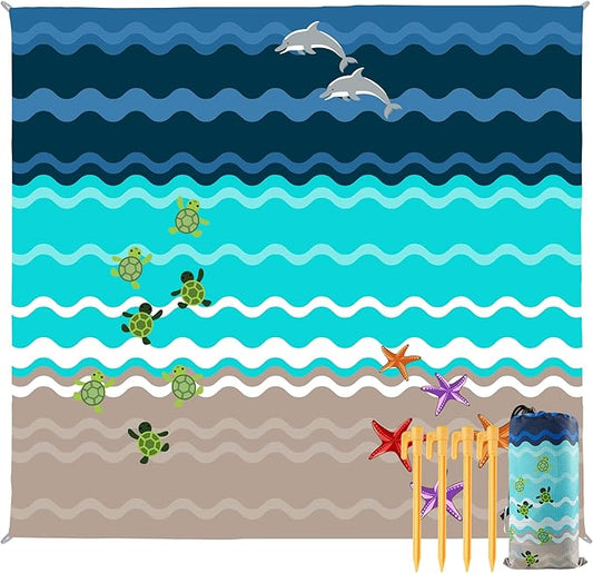 Beach Blanket Waterproof Sandproof, 111x121Inch Sand Free Beach Mat, Quick Drying, Light Weight and Portable Outdoor Picnic Mat for Travel, Camping