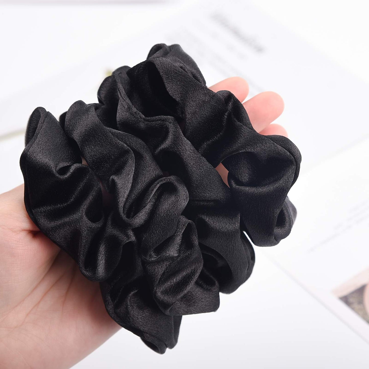 CEELGON Black Satin Silk Scrunchies for hair Big Scrunchies Satin Packs for Hair Scrunchies 10 Pack (Black)