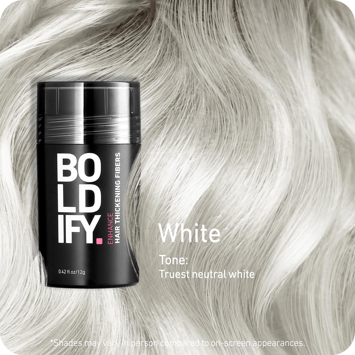 BOLDIFY Hair Fibers (12g) - Fill In Thinning and Fine Hair for an Instantly Fuller, Thicker Look - 14 Shades for Women & Men - White