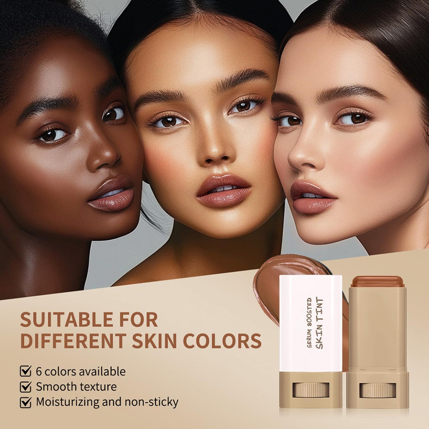 Beauty Balm Serum Boosted Skin Tint Concealer 6 Colors, Beauty Balm Skin Tint Balm Foundation Stick, Solid Tinted Moisturizing Serum Lightweight Foundation, Tinted Face Balm for Mature Skin (3#, 18g)