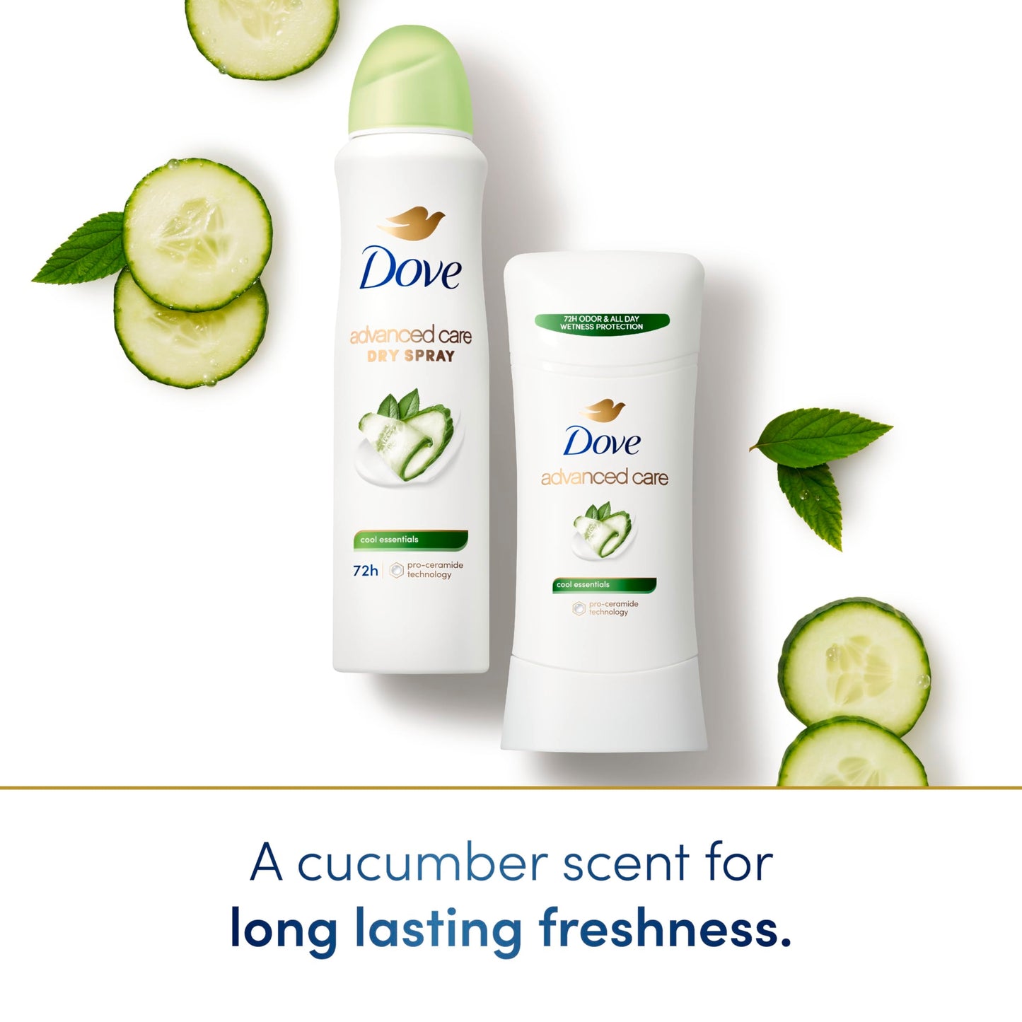 Dove Advanced Care Antiperspirant Deodorant Stick Cool Essentials for Helping Repair Skin Barrier After Shaving, with 72-Hour Sweat & Odor Protection, 2.6 oz