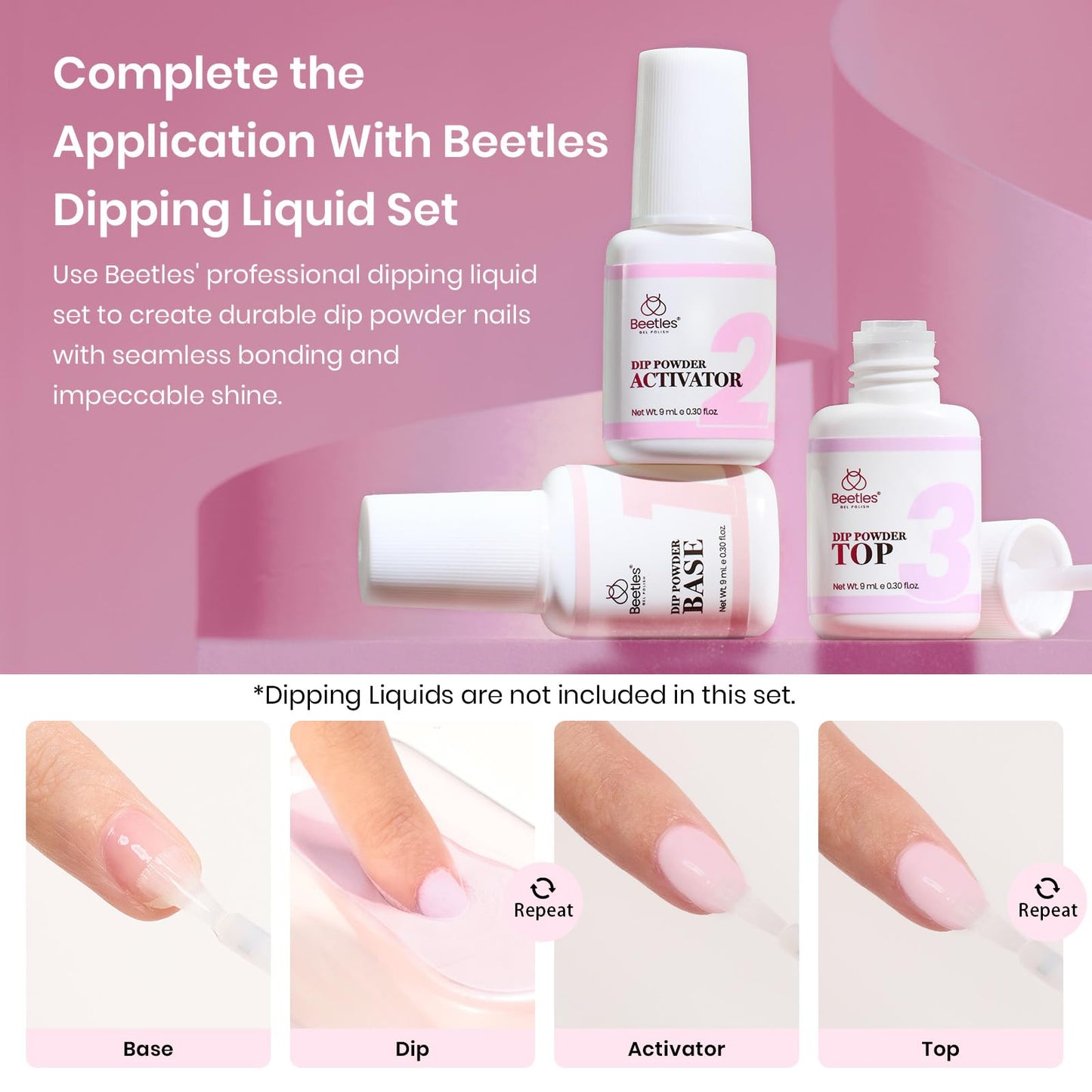 Beetles Pink Dip Powder 1Pcs, Nude Poem Dipping Powder Nail Starter Light Pink for Beginners and Professional DIY Nail Salons