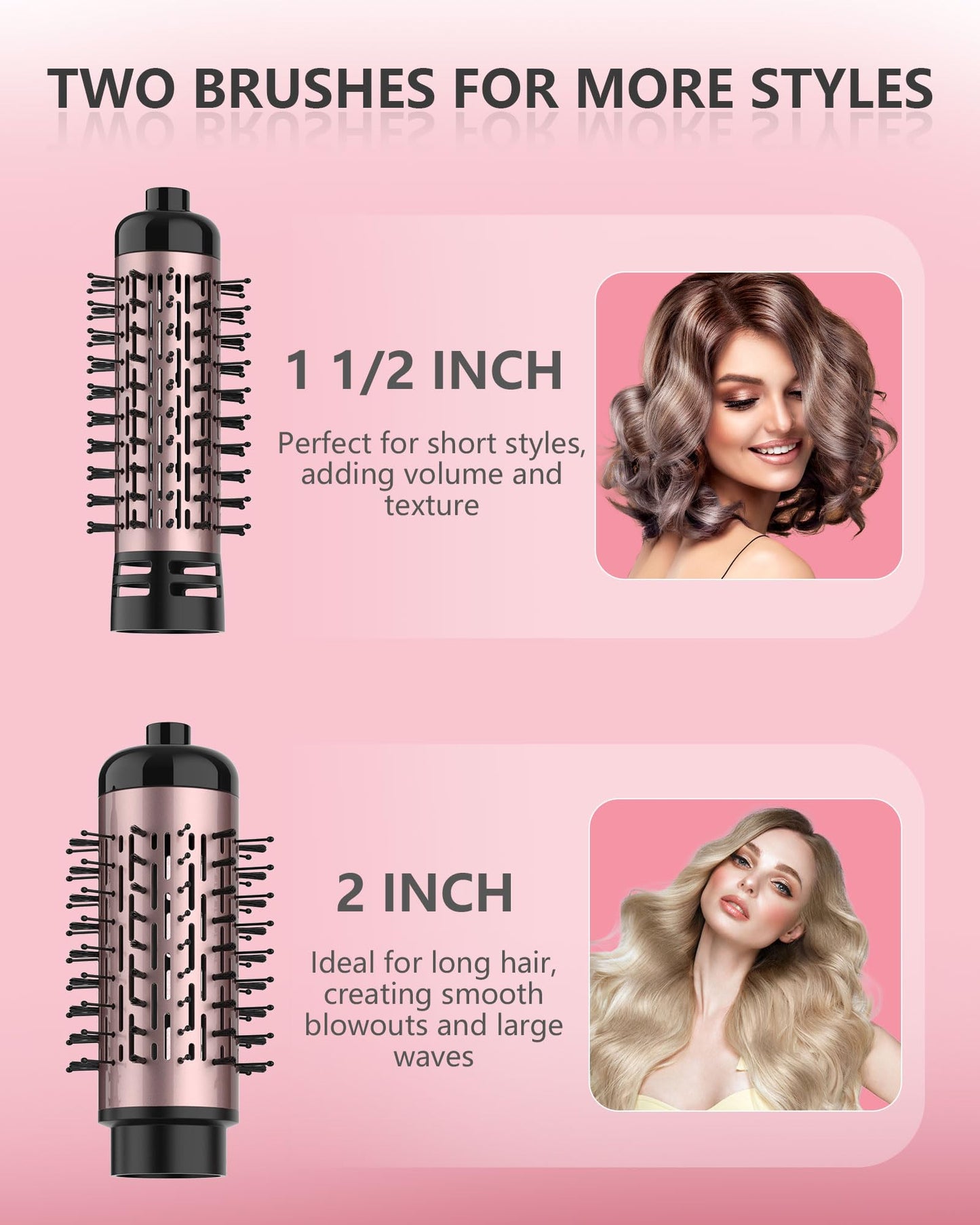 ANWA Rotating Hair Dryer Brush, 4-in-1 Hot Air Styler and Rotating Brush, Rotating Blow Dryer Brush with 2 Detachable Brushes(1.5"& 2"), Black