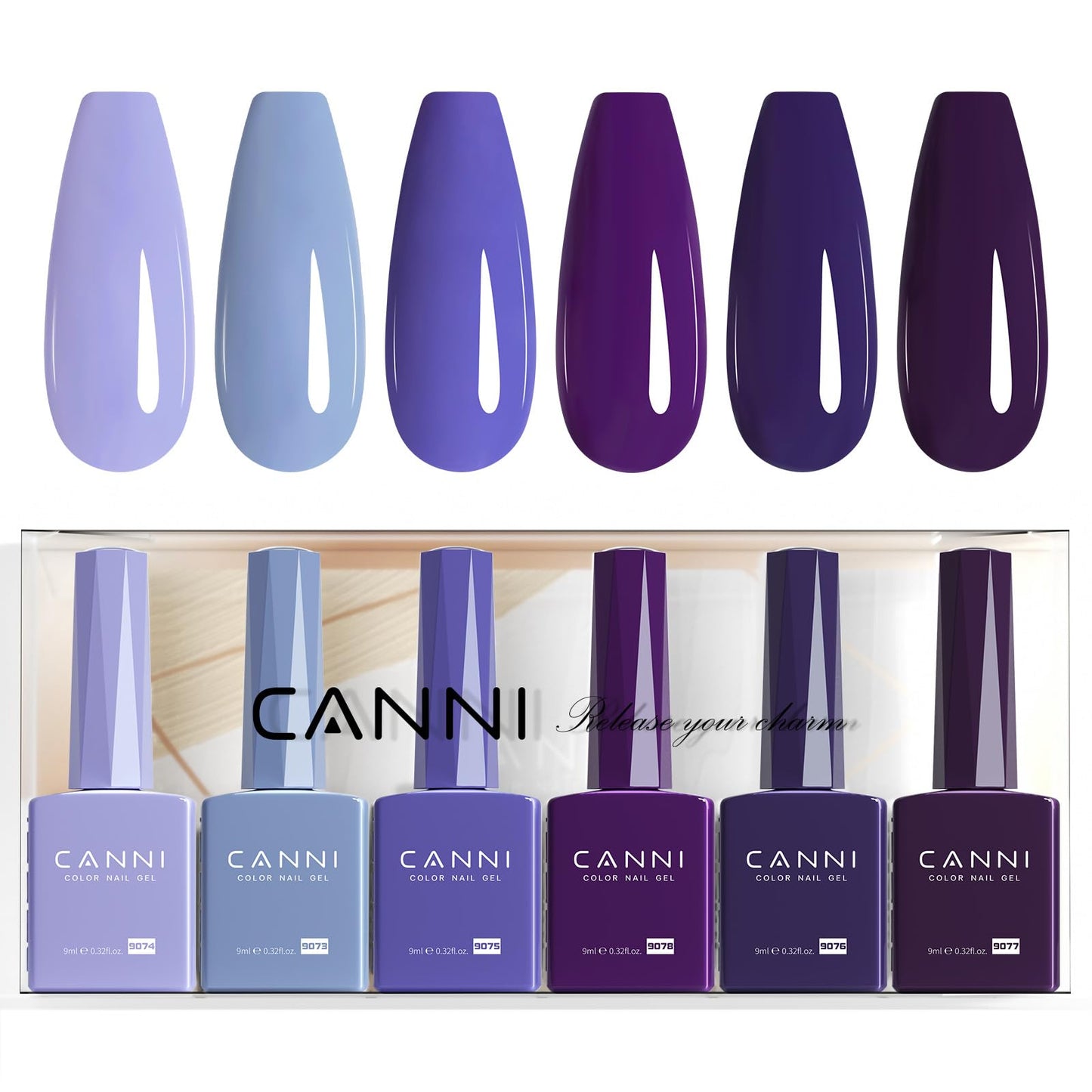 CANNI 6 Colors 9 ML Hema-Free Dark Purple Blue Gel Nail Polish Set, Blue Dark Purple Gel Polish Kit, Soak Off LED Nail Gel Manicure Kit DIY at Home Salon Gifts