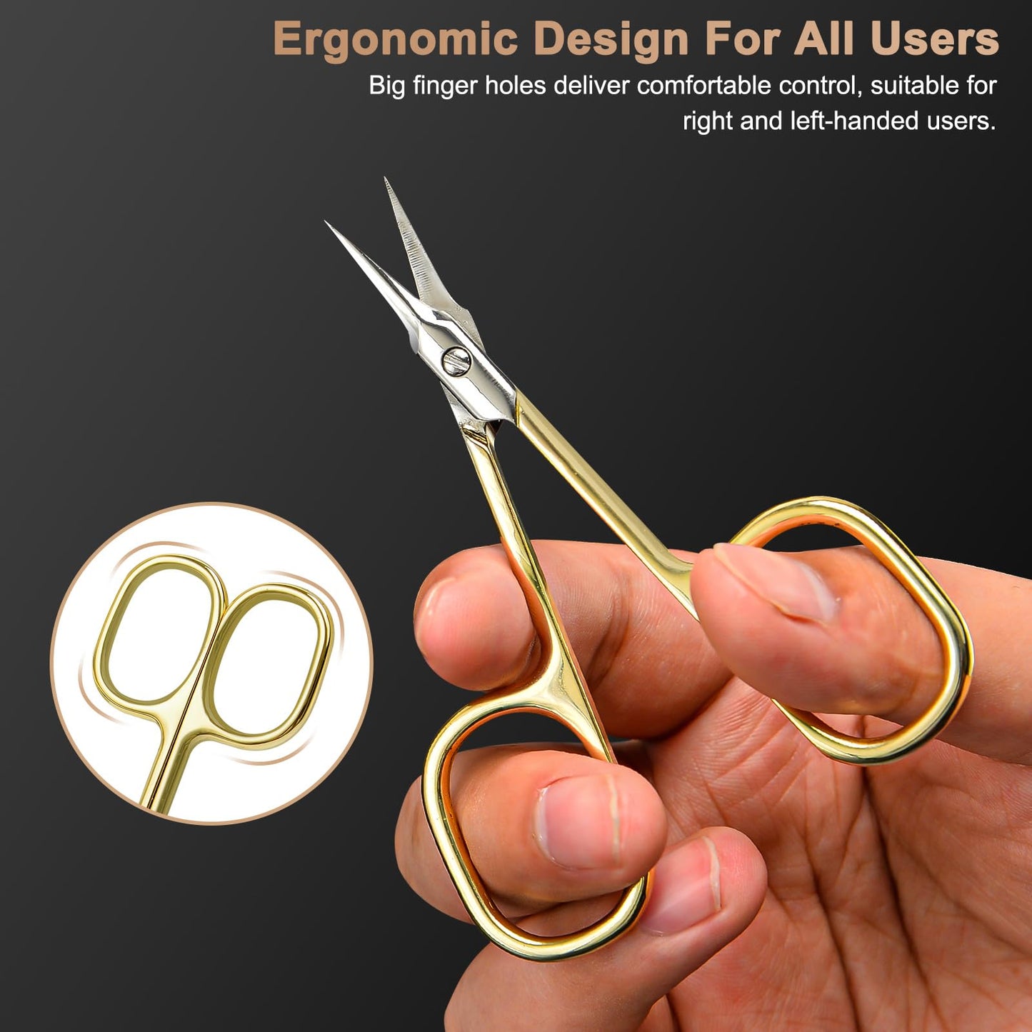 CGBE Cuticle Scissors Extra Fine Curved Blade, Super Slim Manicure Scissors for Cuticles Professional Small Scissors with Precise Pointed Tip Grooming Blades, Eyebrow, Eyelash, and Dry Skin - Gold