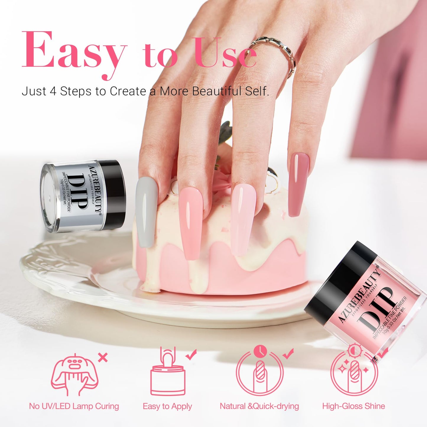 AZUREBEAUTY Dip Powder Nail Set, All Season 6 Colors Nude Pink Gray Dipping Powder Nail Starter Kit French Art Manicure DIY at Home Gifts for Women Girls, No Need Nail Lamp Cured