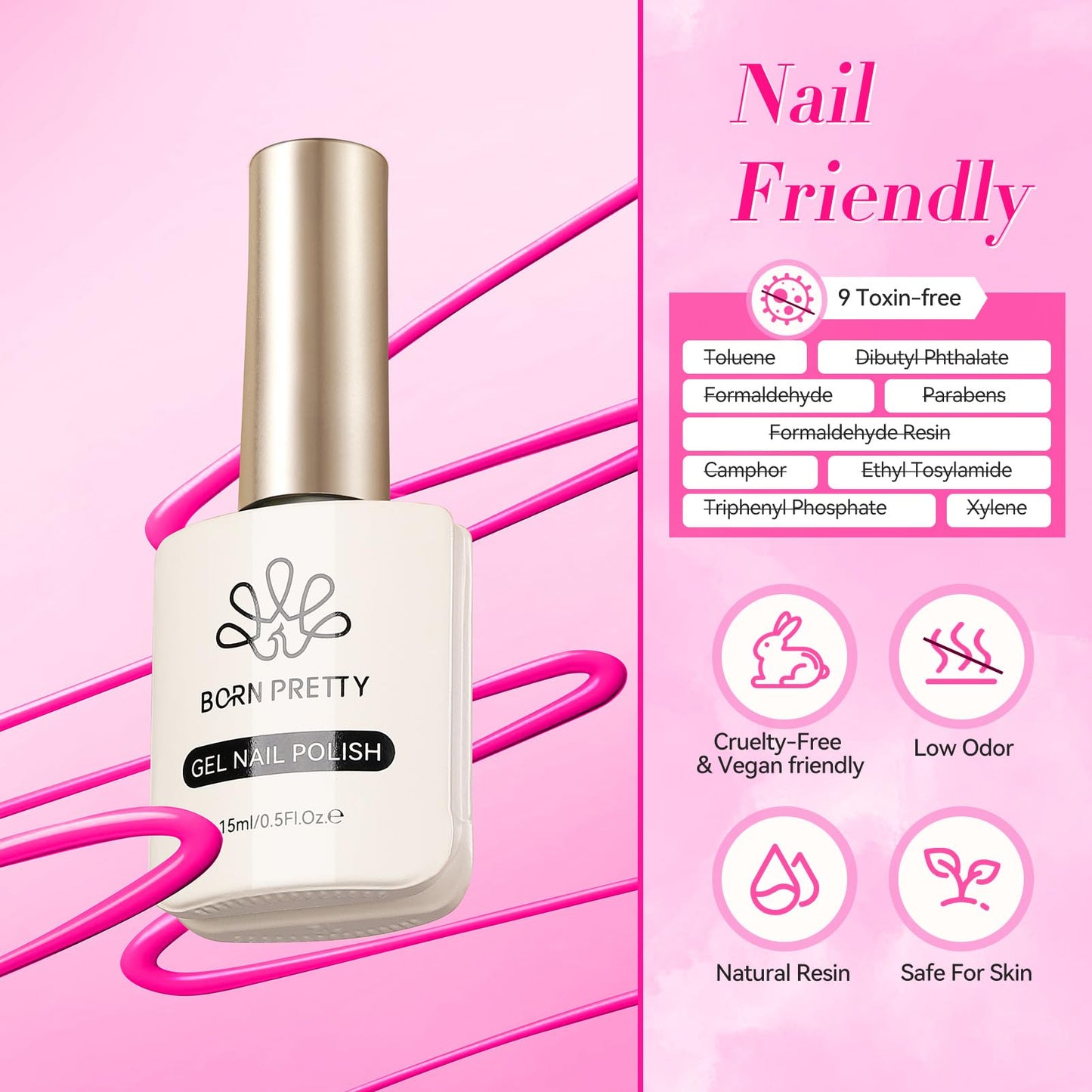 Born Pretty Gel Nail Polish Spring Summer Neon Pink Color Hot Pink Gel Polish Nail Art Design Manicure Salon DIY Home 15ml