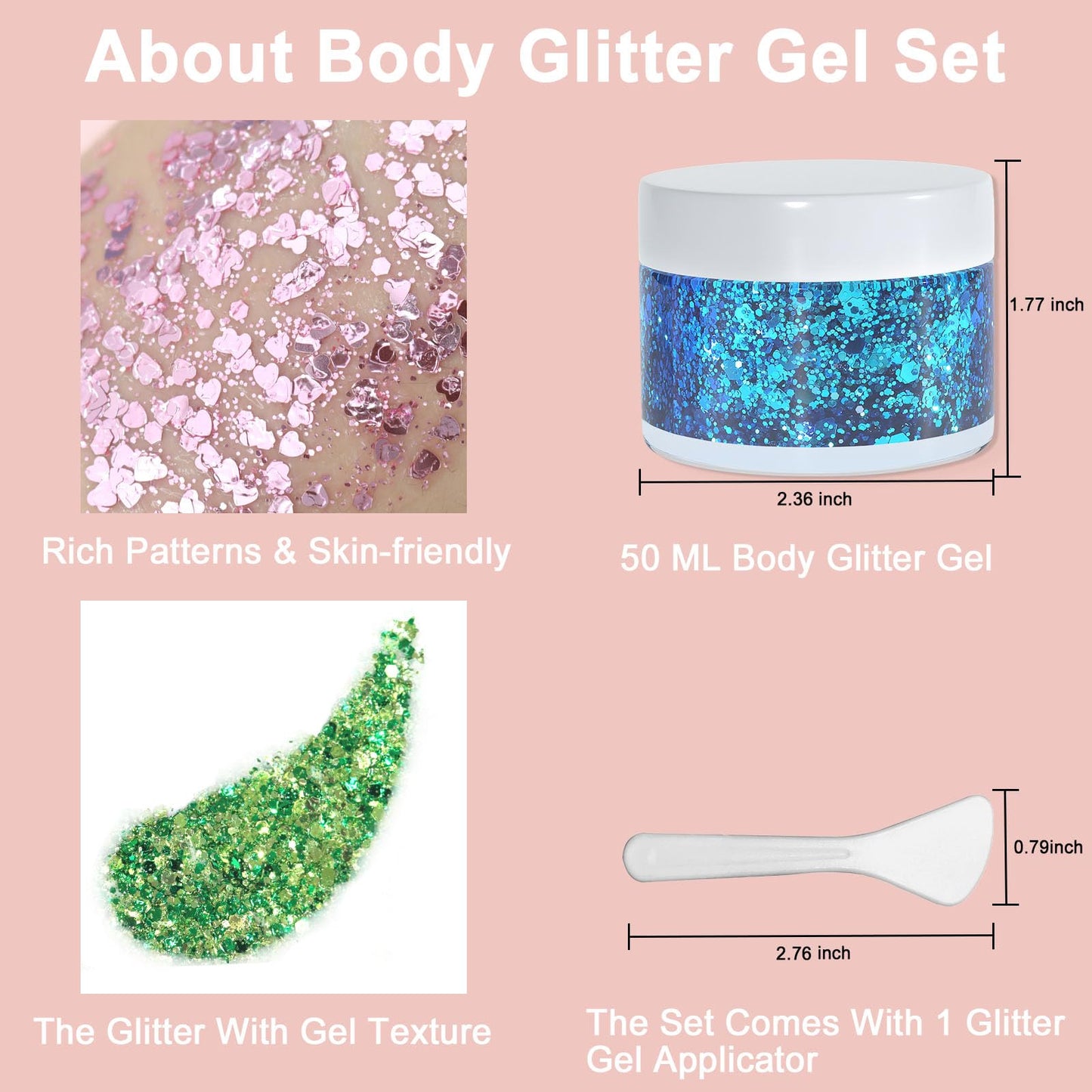 Boko 50ML Body Glitter Gel, Green St. Patrick's Day Mermaid Chunky Glitter for Face Hair Body Sparkle Makeup, Face Glitter Sequins for St. Patrick's Day Coachella Concert Party Rave Accessories