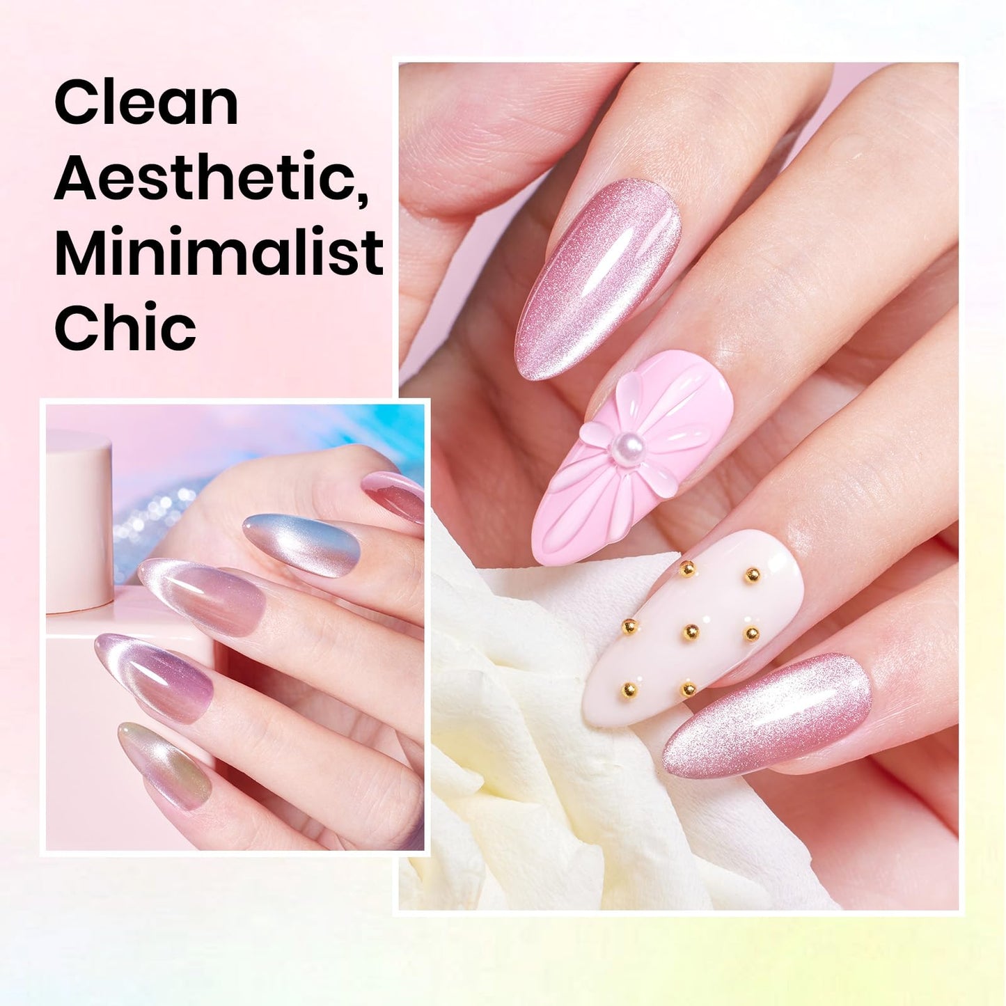 Beetles Cat Eye Gel Nail Polish Set, 6 Colors Jelly Pink Translucent Pastel Blue Purple Orange Green Glass Cat Eye Sheer Gel Polish Kit Soak Off UV Lucite Collection Manicure Gifts for Women