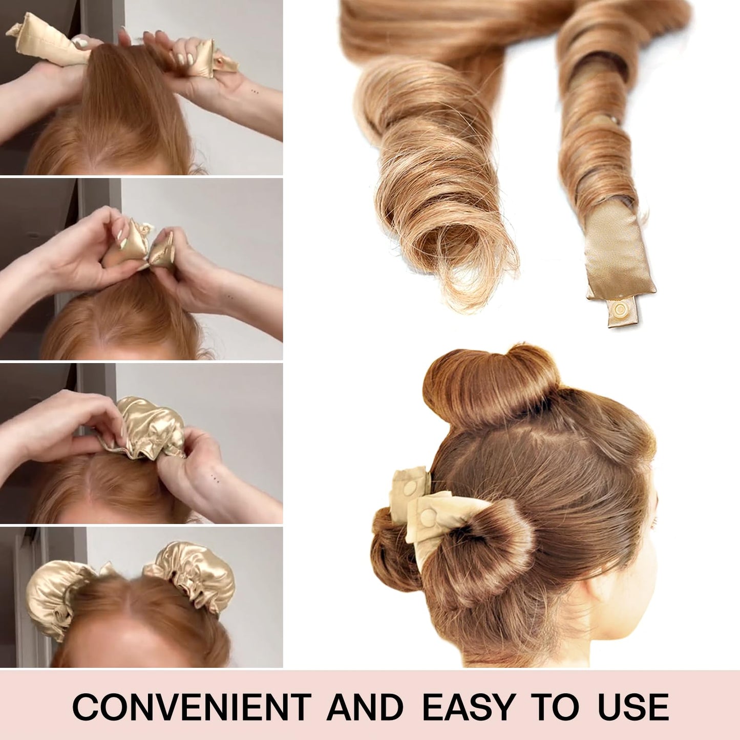 BLINKEEN Satin Heatless Hair Curler 3Sets/6PCS, Flexi Rod for All Hair Types, No Heat Curlers to Sleep In - C-3Sets-Golden