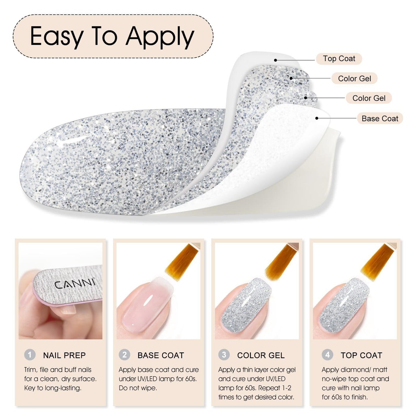 CANNI Glitter Gel Nail Polish 1pcs 9ml Nail Gel Iron color Glitter Nail Polish Soak Off Uv LED Nail Lamp Dawn Crystal Flash Series Nail Art Manicure Salon DIY Home