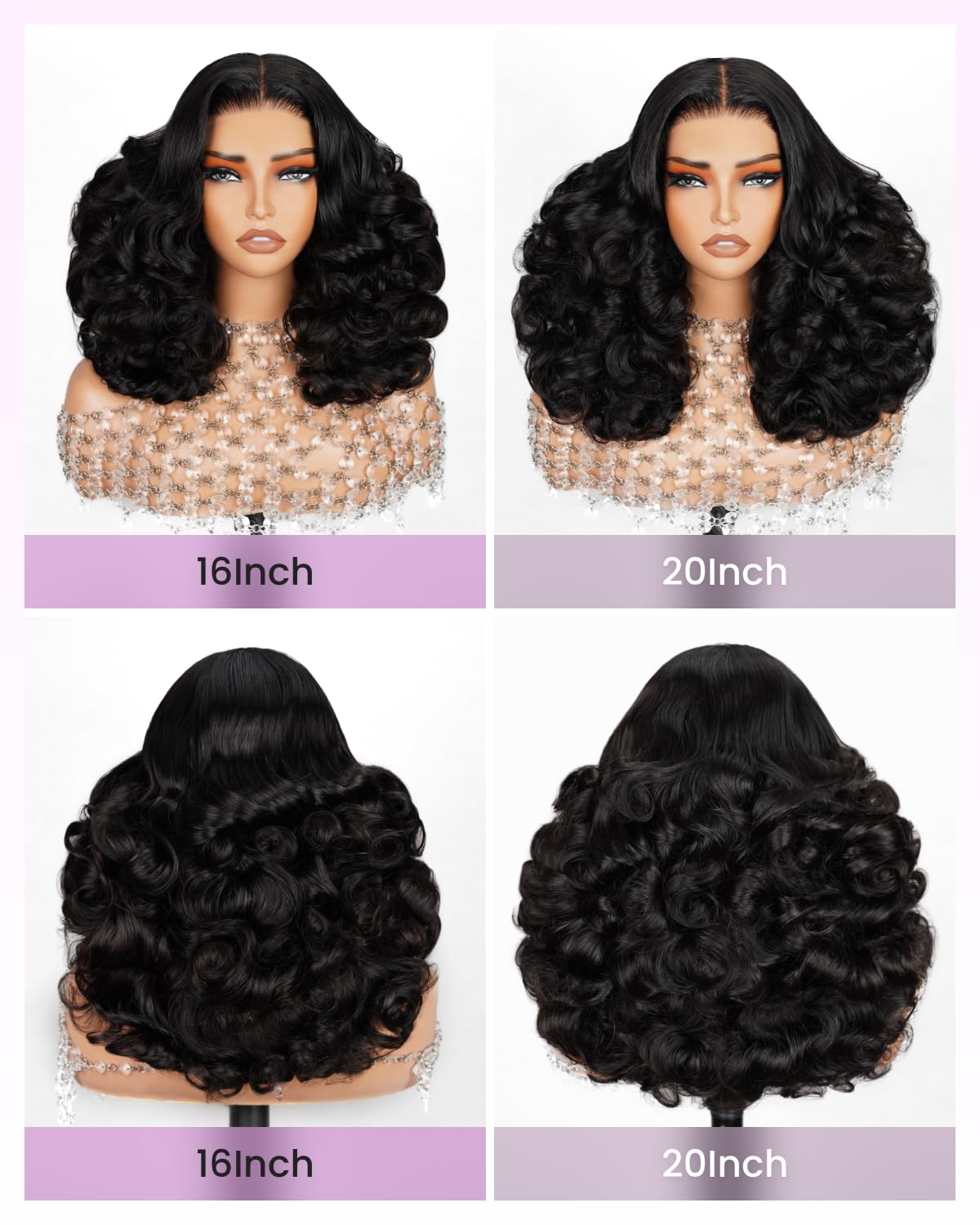 Arabella 6x6 Glueless Wigs Human Hair 230% Density Lace Front Wigs Bouncy Curl Wave Wig Pre Cut Lace Pre Bleached (18inch, 6x6 BNC Wig)