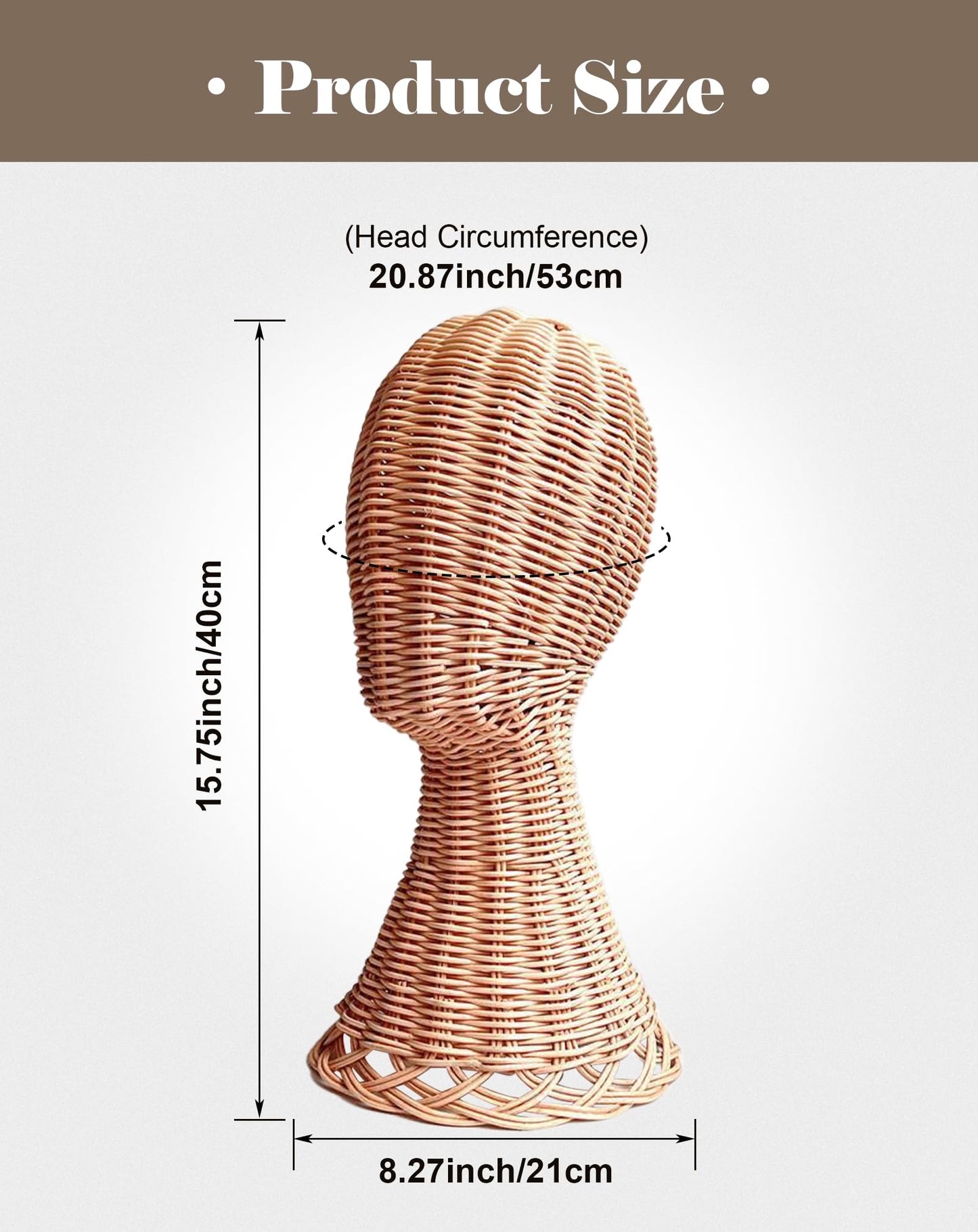 CHADWICK Mannequin Head Stand, Rattan Wig Stand, Hat & Wig Display Holder, Handmade Wicker Wig Head Stand, Vine Woven Hat Stands, Rustic Cap Rack for Home, Hair Salon, Showcase, Stable Base, Brown