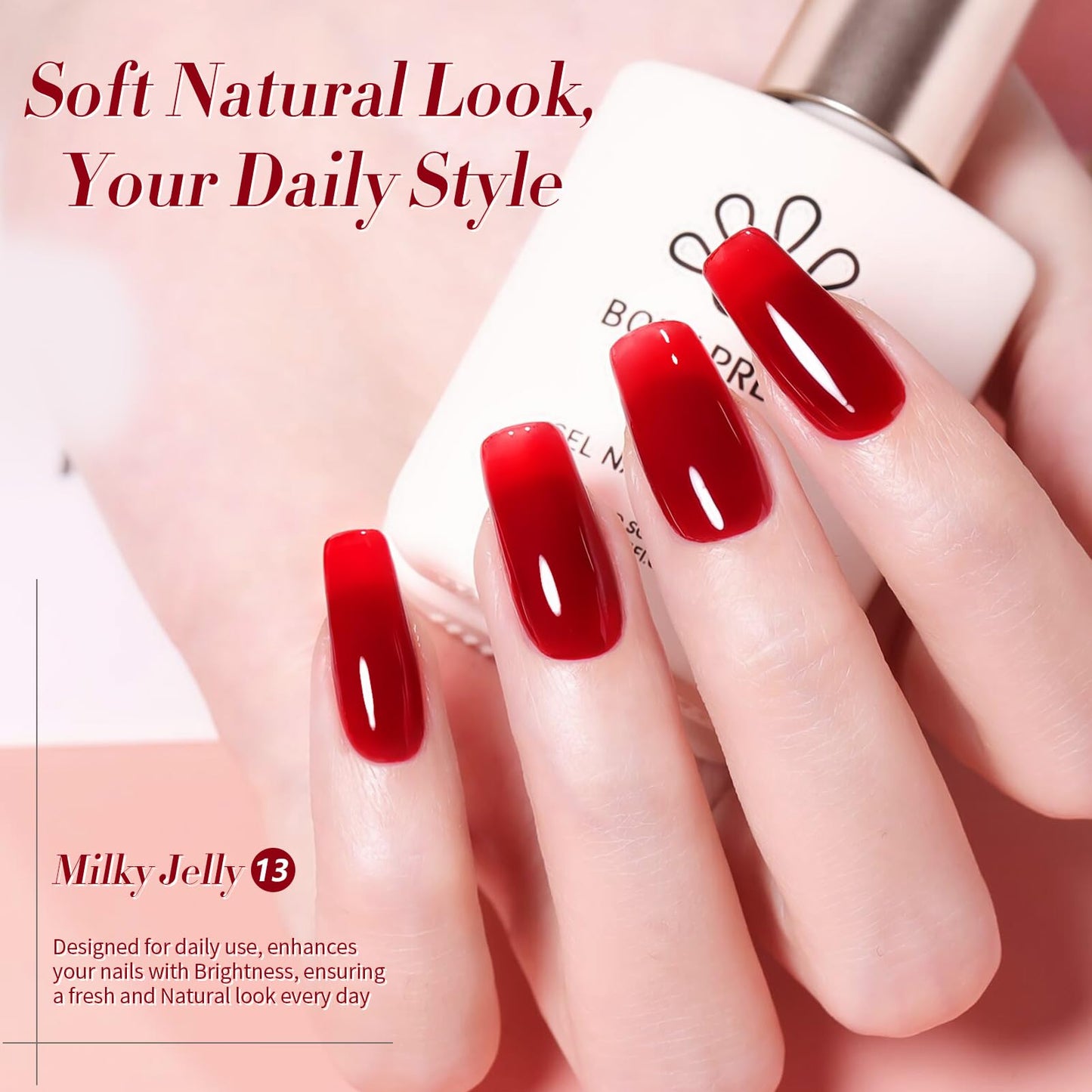 Born Pretty Jelly Burgundy Gel Nail Polish Christmas Jelly Red Gel Polish Sheer Wine Red Natural Translucent Soak Off Hema-Free Gel Polish Nail Art DIY 15ML