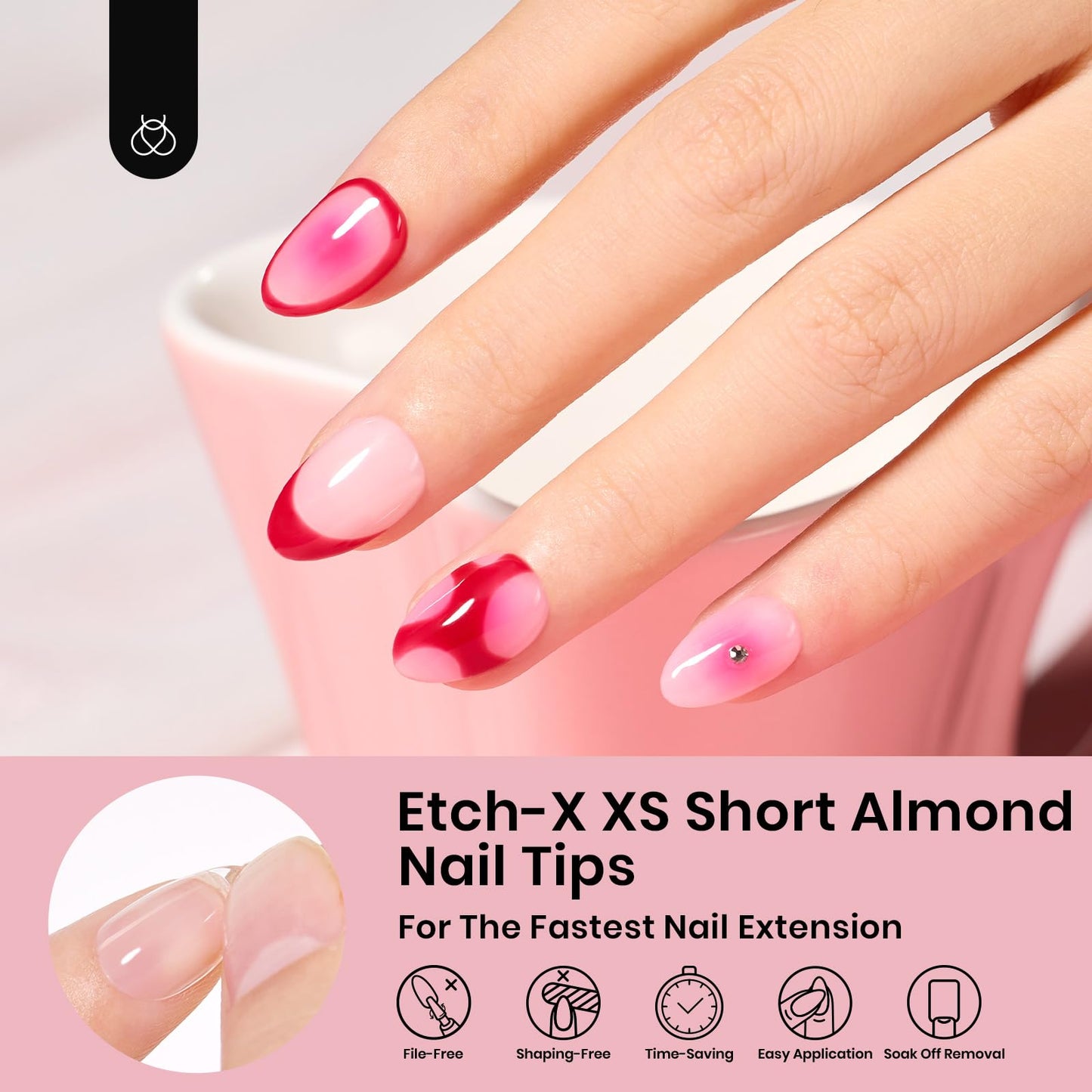 Beetles Gel Nail Tips 576Pcs Extra Short Almond Fake Nails Etch-X Half Matte Press on Nail Tips Full Cover Gifts for Women Gel Nail Polish Extensions Set
