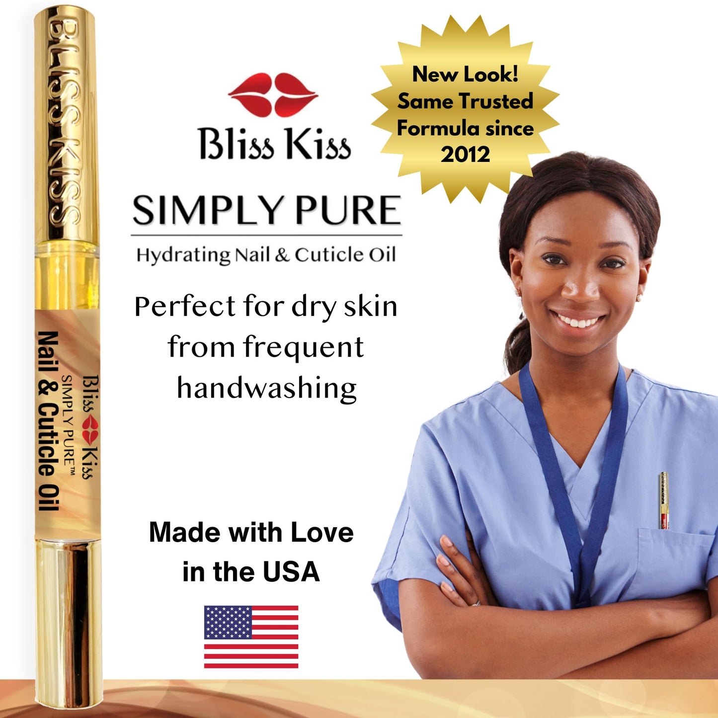 Bliss Kiss | 4 Vanilla Fragrance Nail Oil Cuticle Pens w/Vitamin E & Jojoba⏤Nail Strengthener Nail Growth Serum for Brittle Peeling Breaking Thin Nails
