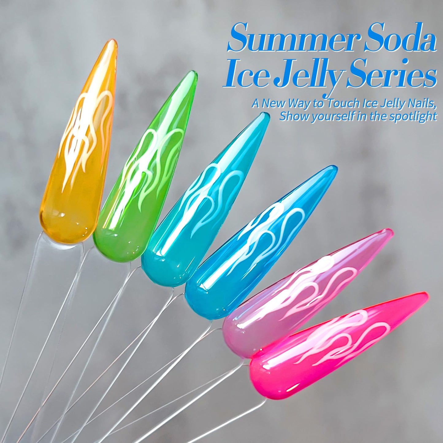 Born Pretty Jelly Gel Nail Polish Ice Jelly Neon Christmas Gel Polish Crystal Transparent Gel Polish Set Yellow Green Blue Purple Hot Pink Nail Art Varnish Manicure 6PCS Halloween's Collection Gift