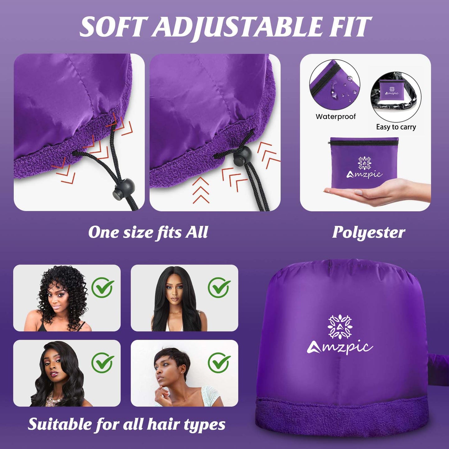 Bonnet Hood Hair Dryer Attachment - Headband Integrated Bonnet Hair Dryer for Speeds Up Drying Time at Home, Easy to Use for Styling, Curling and Deep Conditioning (Purple,Adjustable)