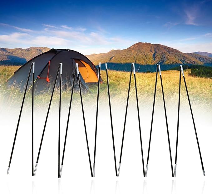 Cocoarm Replacement Tent Poles, Black Preassembled Tent Pole Outdoor Camping Fiber Glass Rod Double Tent Pole Support Frames Kit