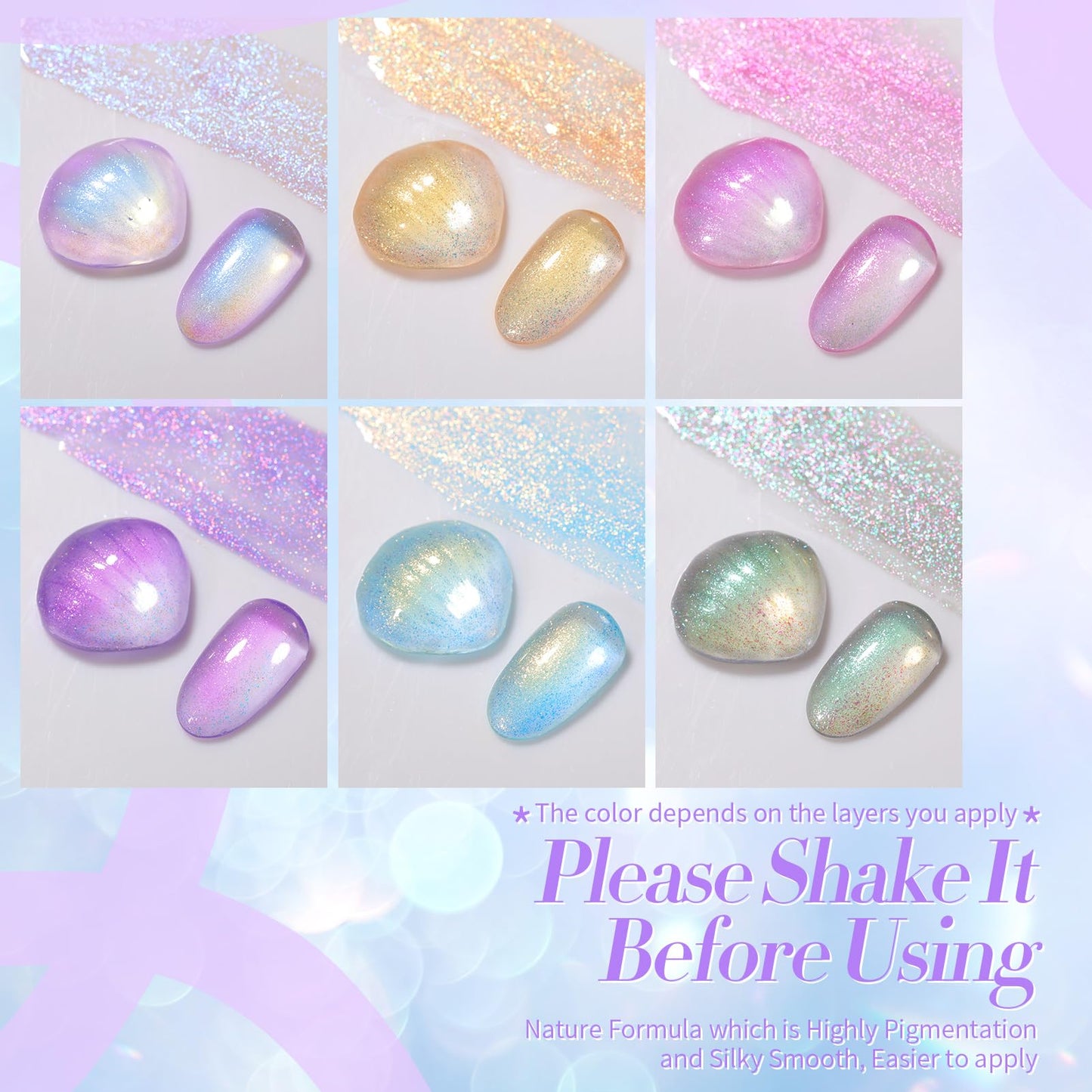 Born Pretty Pearl Gel Nail Polish Set Shell Glimmer Shimmer Mermaid Glitter Gel Polish Transparent Jelly Pearlescent Gel Polish Nail Art Manicure Varnish 6 Colors 7ml Collection Gifts