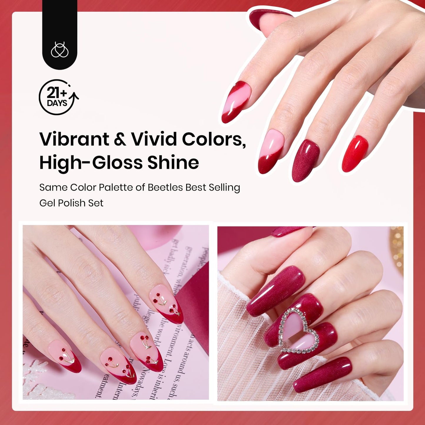 Beetles Dip Powder Nail Kit 6 Colors Red Glitter Dipping Powder No Need Nail Lamp Cured Manicure DIY Salon Gift for Girls Women