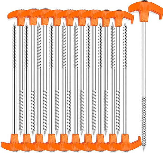 Cheardia 20 Pack Tent Stakes Heavy Duty, 8 Inch Tent Stakes Tent Pegs Camping Non-Rust Ground Stakes for Camping Patio, Garden, Canopies, Grassland, Outdoor (Orange)