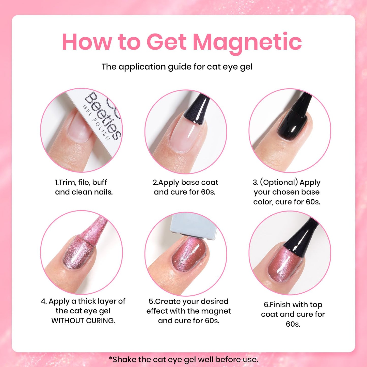 Beetles Cat Eye Gel Nail Polish, 6 Colors Nude Pink Silver Cat Eye Holographic Glitter Gel Polish Set with Magnet Soak Off UV Shimmer Summer Velvet Gel French Nail Art Design Manicure Gifts for Women