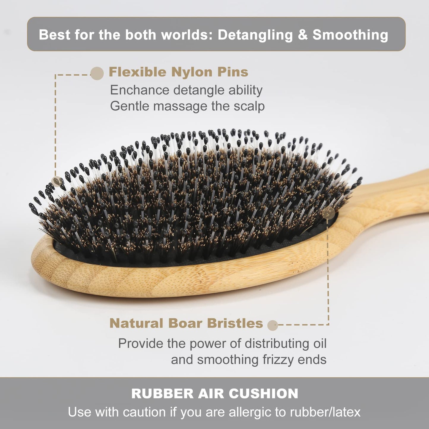 BESTOOL Hair Brush, Boar Bristle Hair Brushes for Women men Kid, Boar & Nylon Bristle Brush for Wet/Dry Hair Smoothing Massaging Detangling, Everyday Brush Enhance Shine & Health Natural