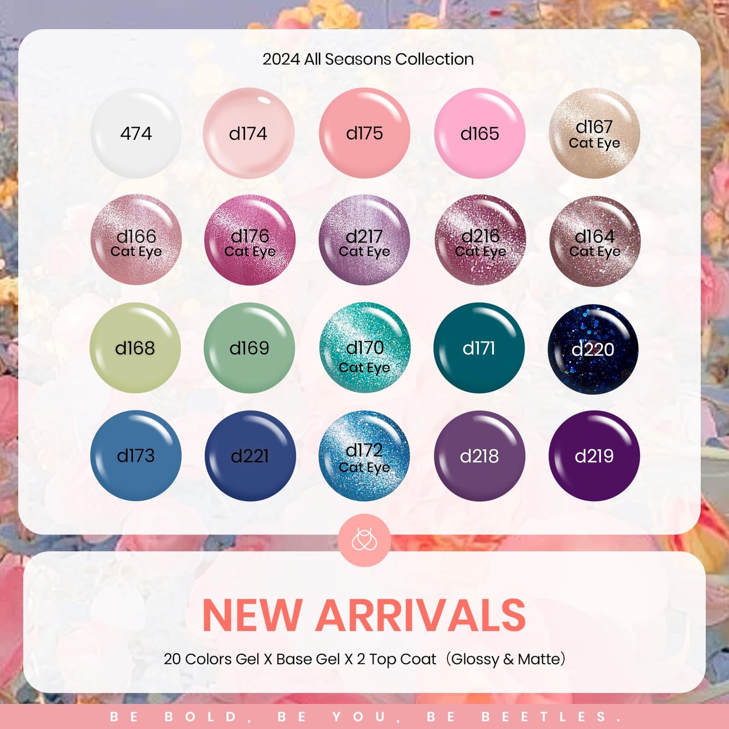 beetles Cat Eye Gel Nail Polish Set, 24Pcs Glitter Gel Nail Polish Blue Pink Purple Green Shimmer Colors Nail Polish with Magnet Stick Glossy & Matte Gel Top Base Coat UV Gift for Women & Girls