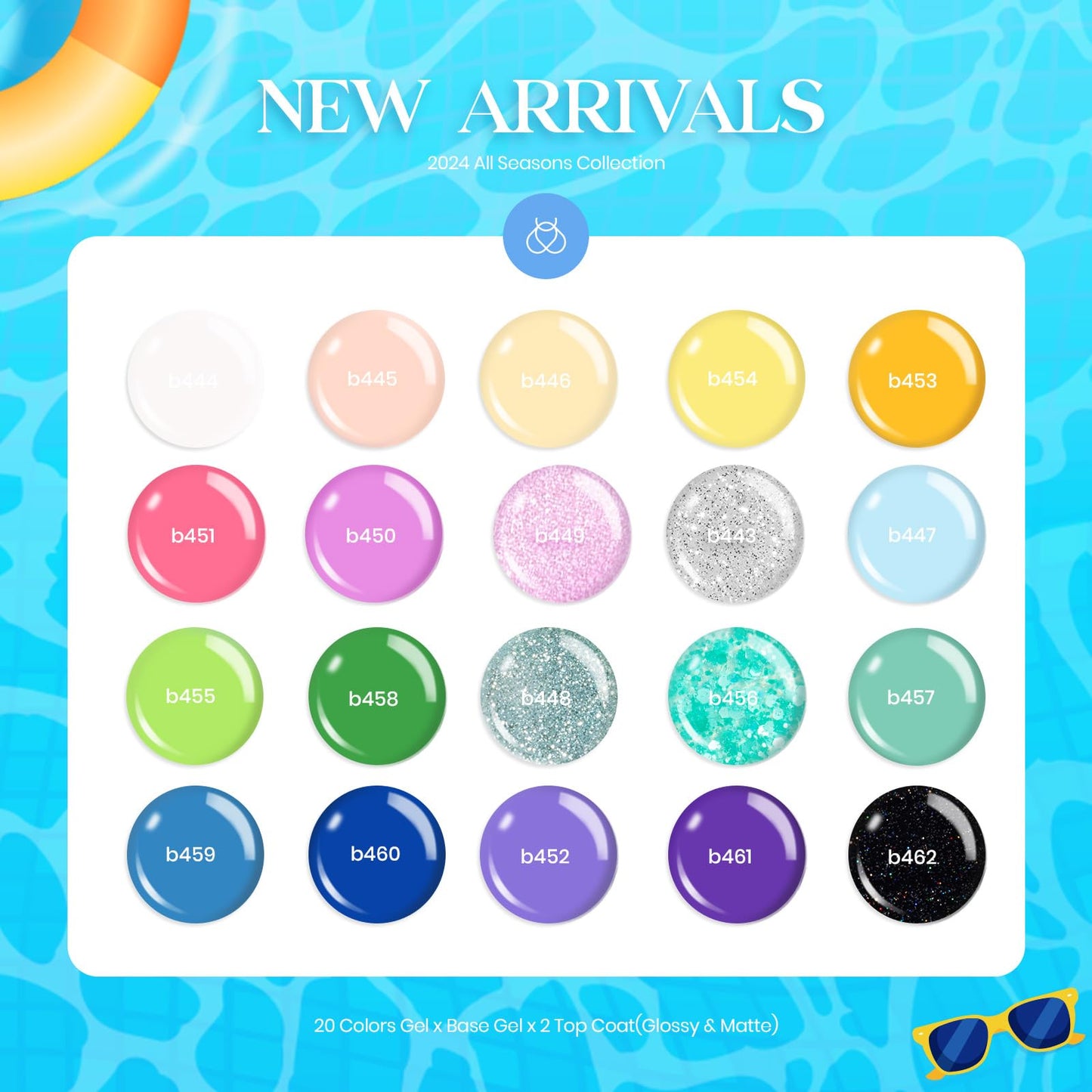 Beetles Spring Gel Nail Polish Set, 23 PCS 20 Colors Pastel Neon Pink Yellow Green Blue White Glitter Gel Nail Polish Kit Base Coat Matte Glossy Top Coat Gel Polish Soak off Uv Gift for Women