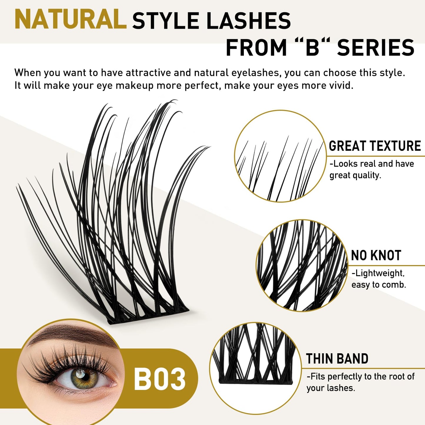 B&Qaugen Lash Clusters (B03, D-16mm) Individual, Vegan, Cruelty Free, 72 Cluster DIY at Home False Eyelash Extensions（B03，D-16mm）