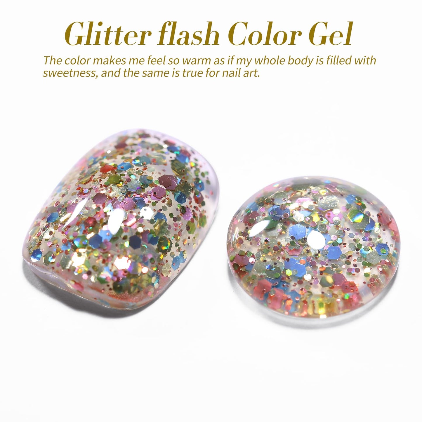 Born Pretty Christmas Gold Glitter Gel Nail Polish Sparkly Shiny Glitter Flash Gel Polish Hema-Free Color Gel Polish Nail Art Design Manicure DIY at Home 15ML