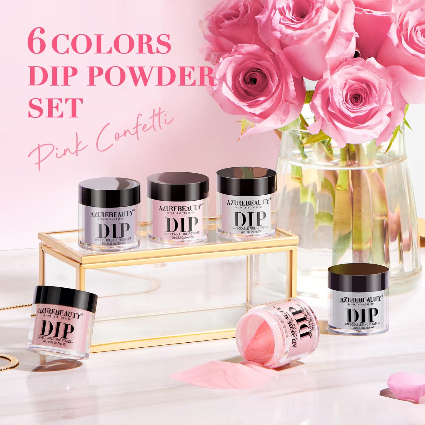 AZUREBEAUTY Dip Powder Nail Set, All Season 6 Colors Nude Pink Gray Dipping Powder Nail Starter Kit French Art Manicure DIY at Home Gifts for Women Girls, No Need Nail Lamp Cured
