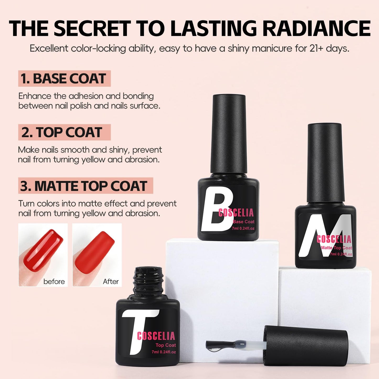 COSCELIA Gel Nail Polish Kit with U V Light, 18 Colors Nude Pink White Brown Gel Nail Kit 3PC Poly with Glossy Top Coat Base Coat Art Rhinestones Manicure Tools for Women Salon DIY