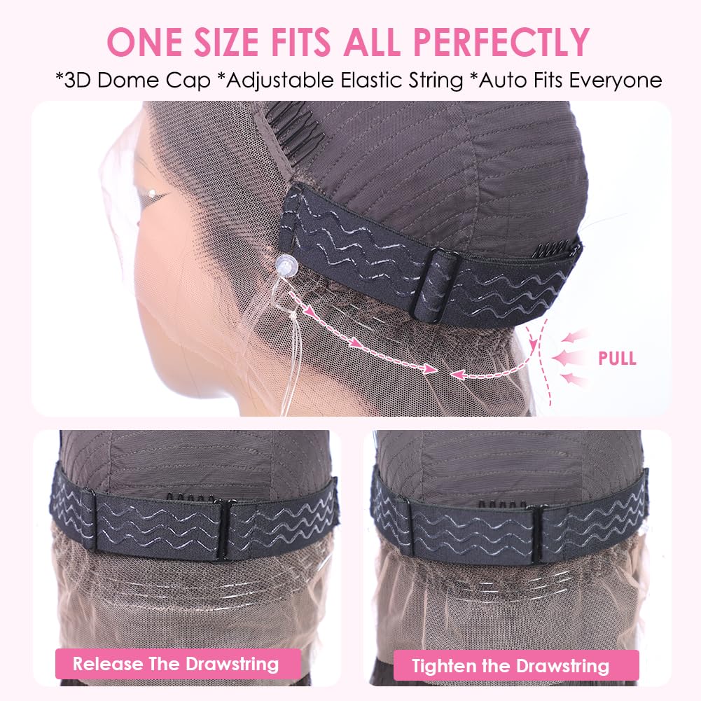 Ebarly Hidden Strap 360 Glueless Lace Front Wigs Human Hair Pre Plucked Bleached Knots 180 Density Water Wave HD Lace Frontal Wig with Drawstring Curly Full LaceFront Wigs for Women(22 inch)